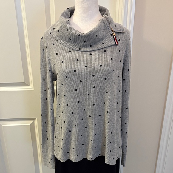 Izod Sweaters - Izod Gray and Black Polka Dot Zip up Mock Cowl Neck Sweater